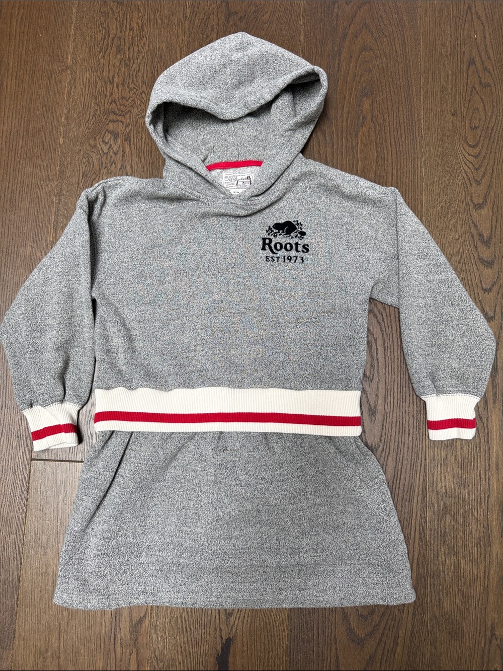 Roots Girls Gray Hoodie Dress with Red Trim